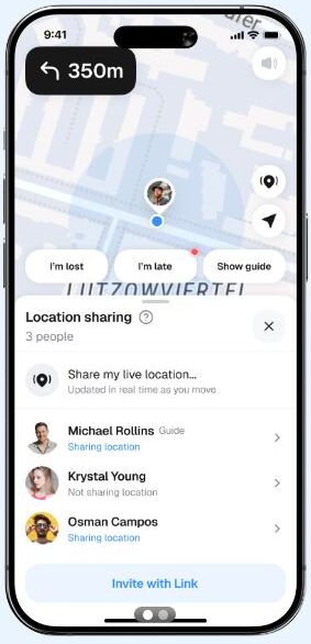 Group Mode showing companions sharing their location